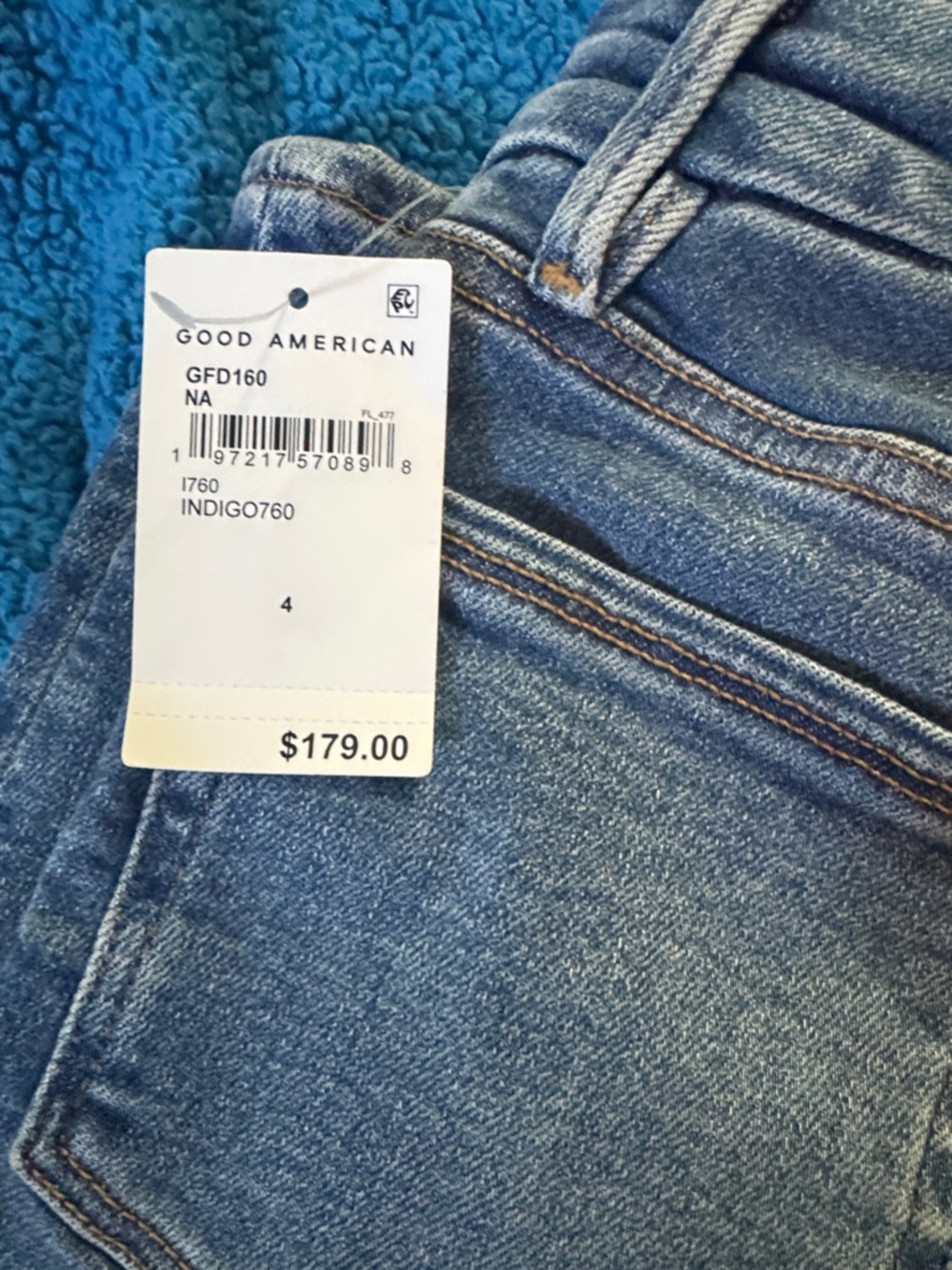 Good American Knee Panel Stitched Straight Leg Jeans Size 4/27 NWT Indigo $179 - Picture 10 of 13